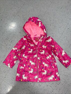 Pink Platinum Bright Pink Unicorn Hooded Rain Jacket 4t 4y toddler girl